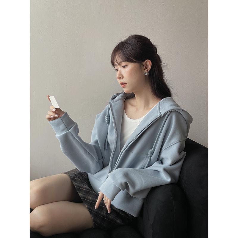 パーカー レディース 韓国風 ゆったり スウェット カーディガン ポリエステル 秋冬 フード付き トップス 長袖 部屋着 普段使い