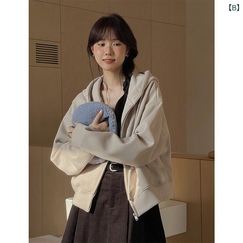 パーカー レディース 韓国風 ゆったり スウェット カーディガン ポリエステル 秋冬 フード付き トップス 長袖 部屋着 普段使い
