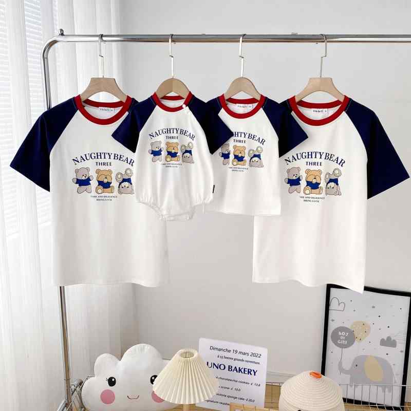 Tシャツ 親子ペア 半袖 綿100％ 夏 カジュアル かわいい 配色 切り替え 普段着 部屋着