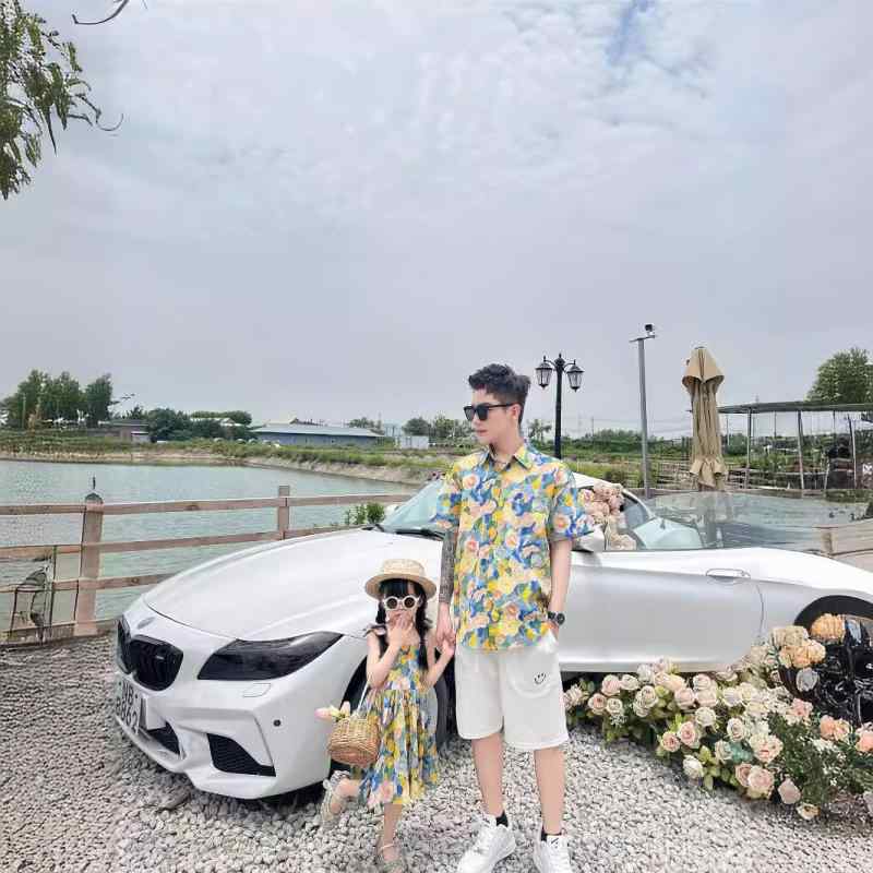 ワンピース 親子 レディース 家族旅行 リゾート風 シャツワンピース 母娘 ペア かわいい パフスリーブ 花柄 コットン Aライン 春夏