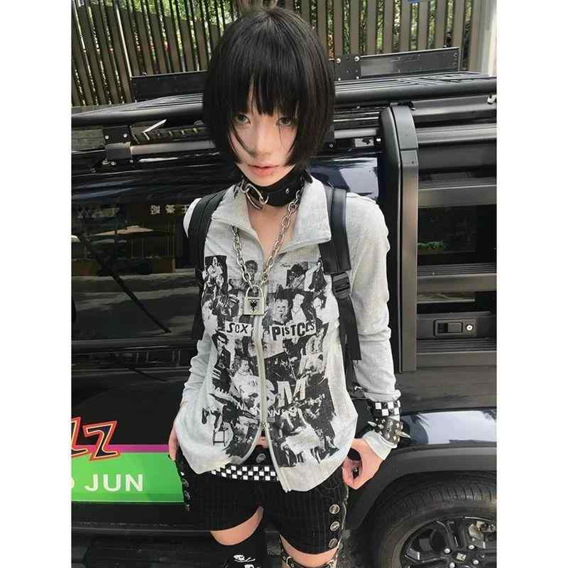 パーカー レディース ヴィンテージ 長袖 Tシャツ ゆったり スウェット プルオーバー トップス 秋冬 立襟 カジュアル ストリート スタイル グレー(4)