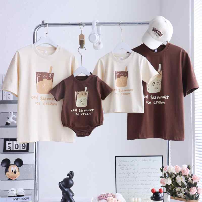 ・カテゴリ: Tシャツ・対象: 男女兼用・スタイル: カジュアル・素材: 綿95%・柄: 文字、親子・カラー: 杏色、カフェ色・サイズ: S、M、L、XL、XXL・対象年齢: 新生児(0~1歳、80cm以下)・製品: 親子服