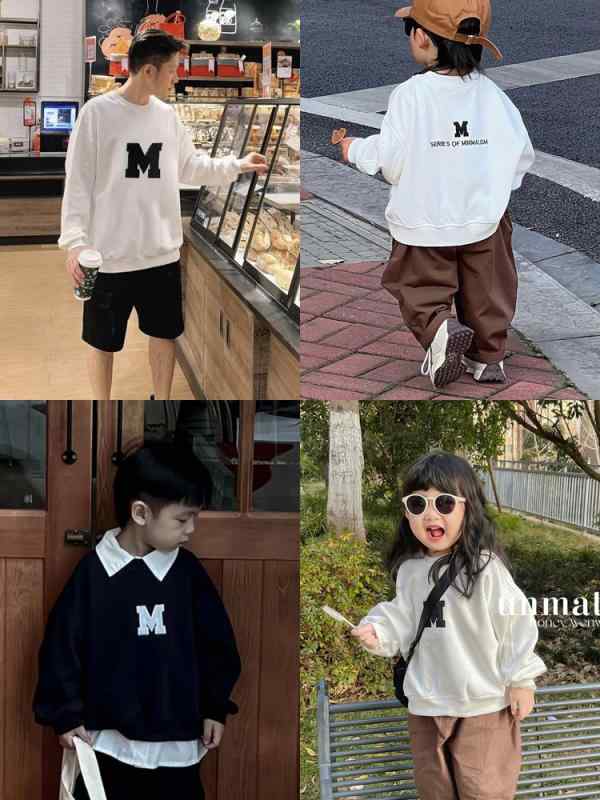 親子 ペアルック トレーナー 秋冬 ベビー ロンパース M 刺繍 コットン 綿