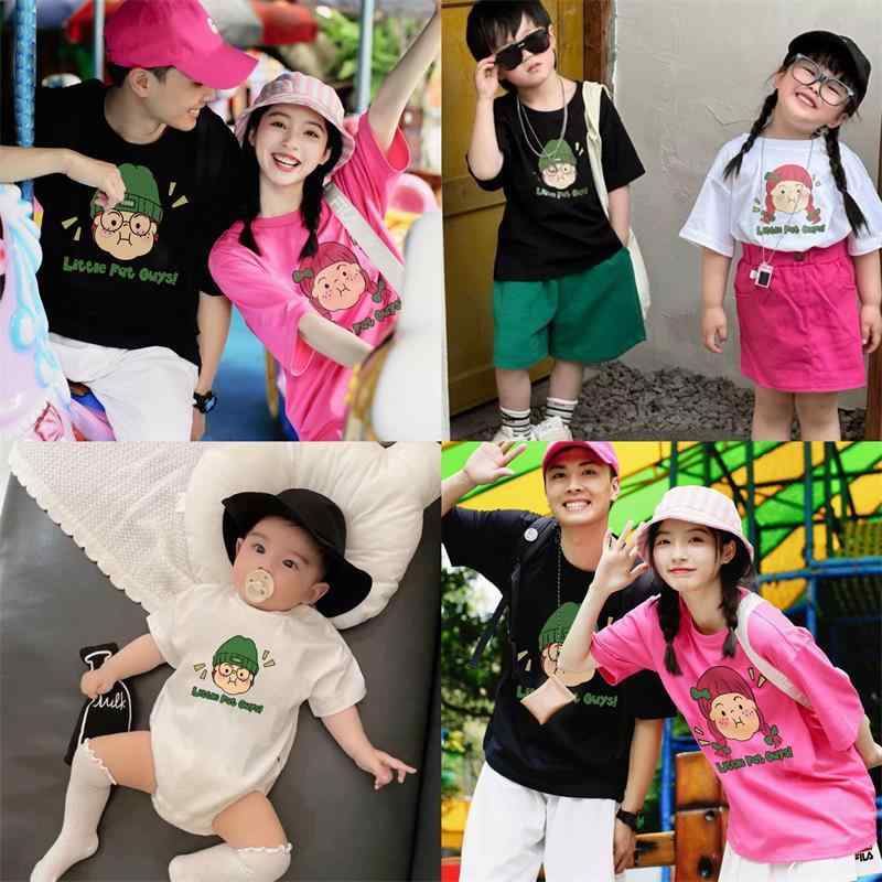 Tシャツ 親子 ペアルック 夏物 半袖 ベビー服 カバーオール 全家装 コットン100% かわいい 普段使い(4.0)