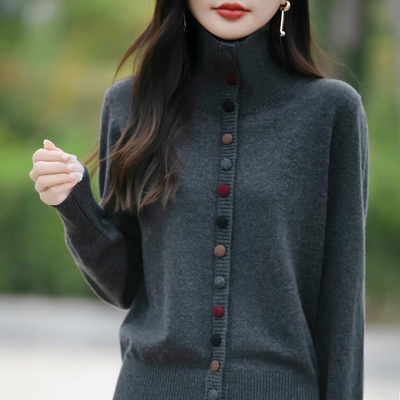 カーディガン レディース ニット 秋冬 韓国風 ゆったり 長袖 トップス アウター 仿羊毛 立襟 厚手 アン..