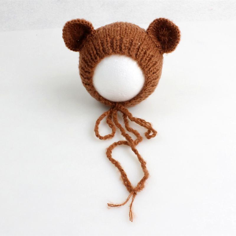 帽子 ベビー 赤ちゃん ニット帽 クマ耳付き モヘア 春秋 写真撮影用 新生児 0-6ヶ月 グリーン ブルー パープル ピンク系