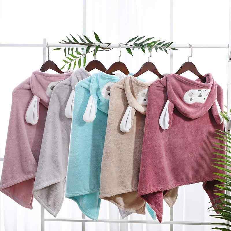 ベビー バスローブ ポンチョ 珊瑚フリース フード付き 子供用 厚手 吸水速乾 湯上げタオル ギフト プレゼント 薄青 羊柄 ウサギ柄