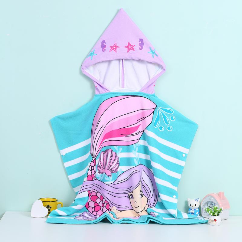 キッズ バスローブ フード付きタオル 超極細繊維 シェル マーメイド カートゥーン プリント 子供用 お..