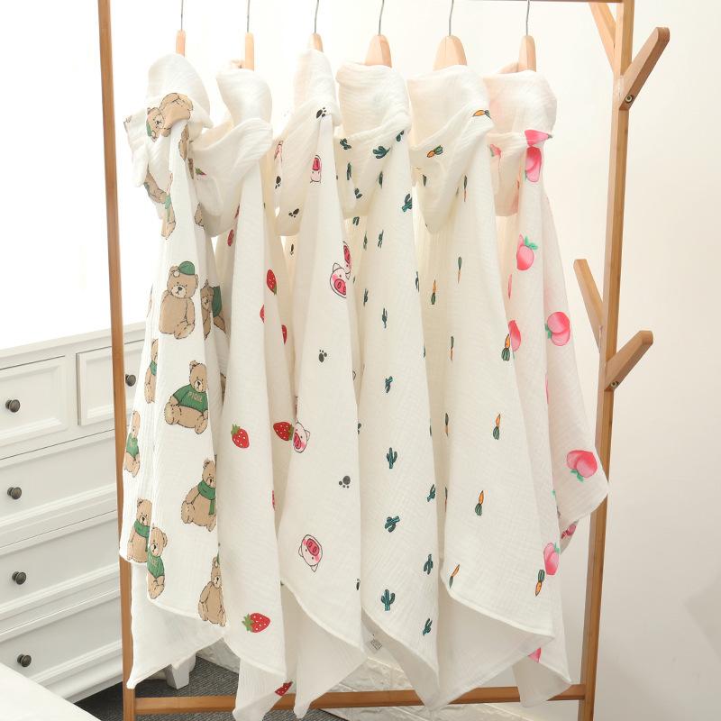 ベビー バスローブ ポンチョ フード付き 4層 6層 ガーゼ コットン 吸水 かわいい ピンク 小ブタ サボテ..