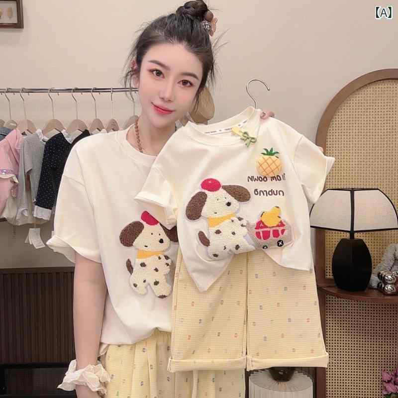 Tシャツ キッズ 女の子 親子 ペアルック セットアップ 春夏 半袖 長袖 トップス チ...