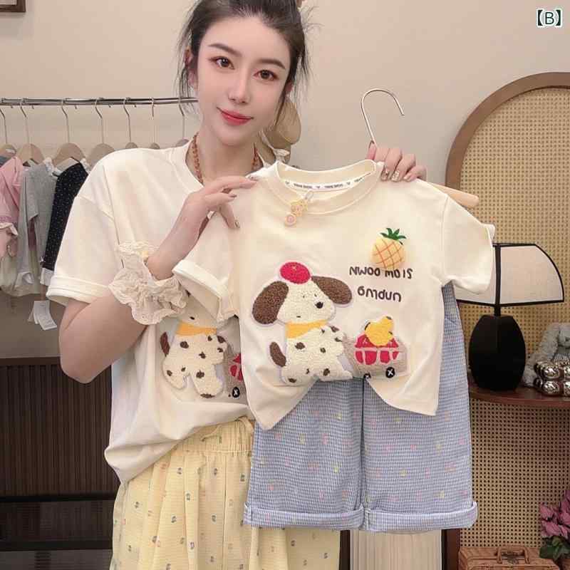 Tシャツ キッズ 女の子 親子 ペアルック セットアップ 春夏 半袖 長袖 トップス チ...