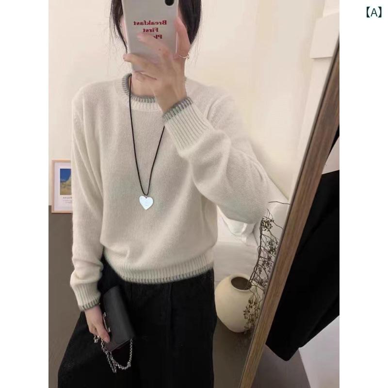 ニット レディース 羊毛 ウール 100% セーター トップス 長袖 丸首 ラウンドネック プルオーバー 柔ら..