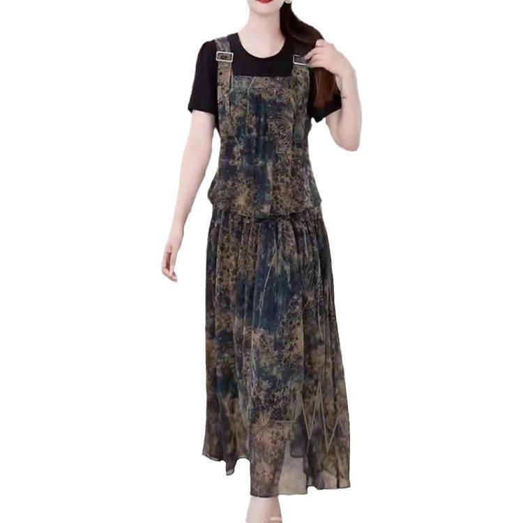 ・スタイル: 通勤・袖丈: 半袖・ネックライン: ラウンドネック・スカート丈: ミモレ丈・スカートタイプ: Aライン・素材: その他・組成: フェイクレイヤード・カラー: レトログリーン・サイズ: M, L, XL, 2XL, 3XL, 4...