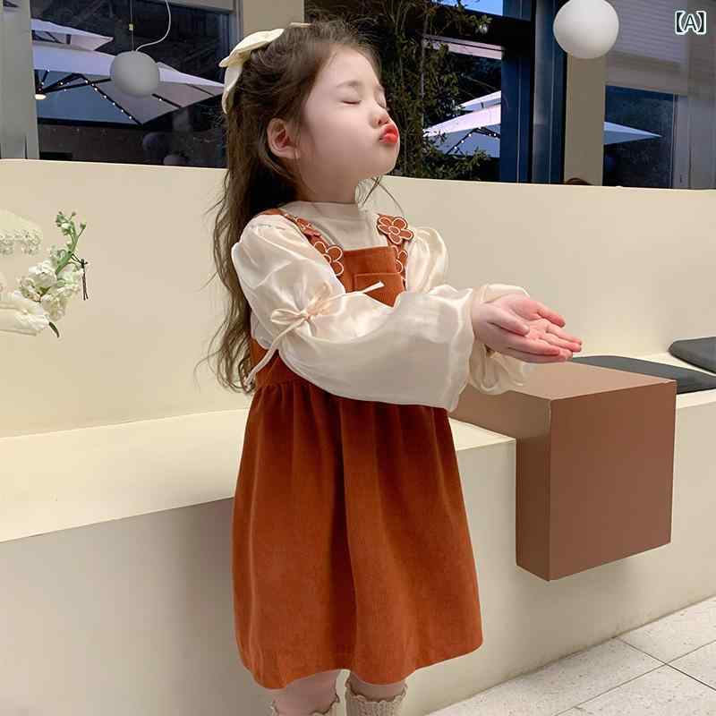 子供用ワンピース 2点セット 花柄 スカート 春秋 長袖 かわいい おしゃれ 女の子 9...