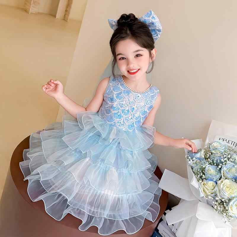 子供用ドレス 女の子 プリンセス マーメイド スパンコール ケーキスカート 子供 エルサ風 コスチューム..