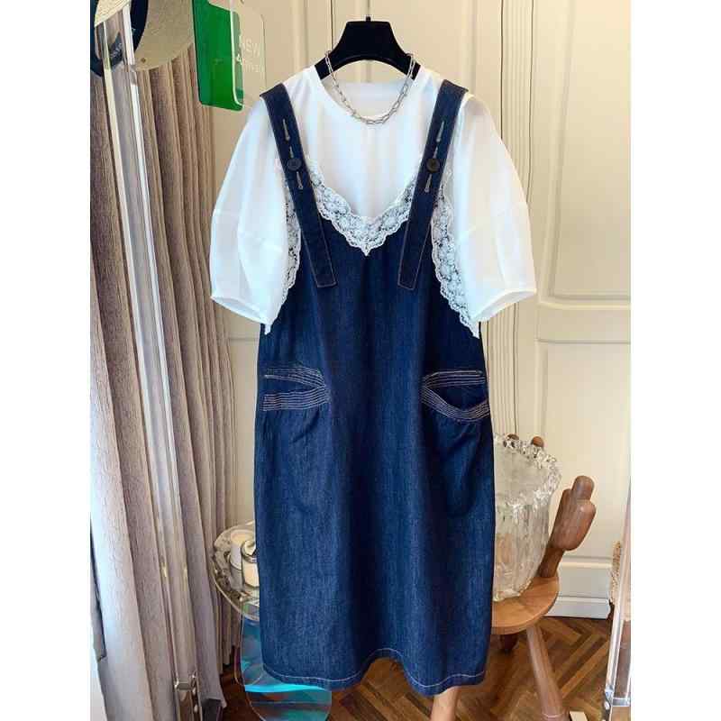 ワンピース レディース 半袖Tシャツ デニム キャミソールワンピース 2点セット パフスリーブ フレンチスタイル かわいい おしゃれ ストリート カジュアル