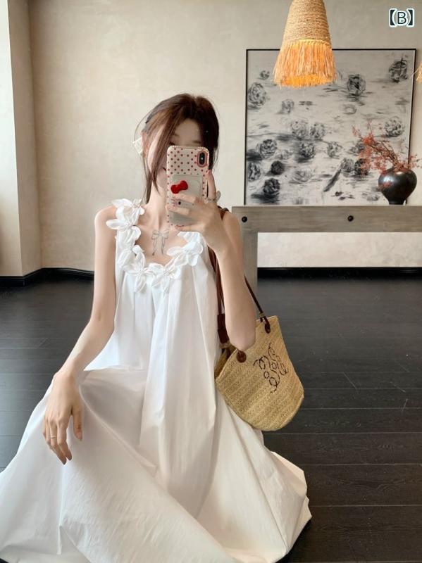 ワンピース レディース Vネック 高腰 デニム サロペット スカート ノースリーブ ロングワンピース ホワイト コットン 体系カバー 日韓 カジュアル