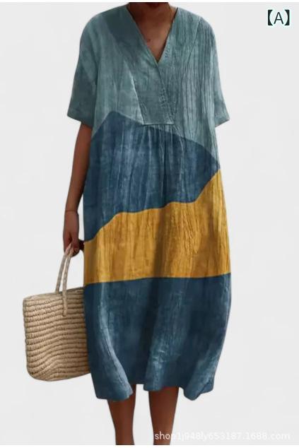 ワンピース レディース 竹柄プリント 半袖 膝丈 Vネック ビーチ リゾート 欧美風 ストリート ポリエステル ゆったり 2XS XS S M L XL 2XL 3XL 4XL