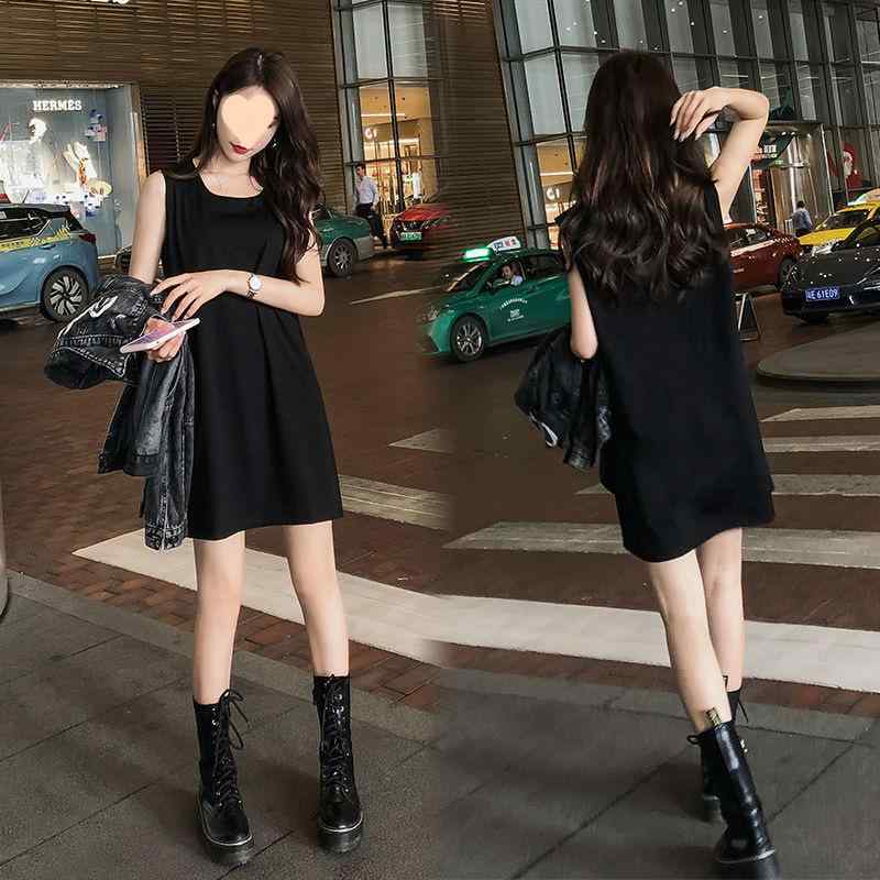 ワンピース レディース 小さいサイズ 遮肚 Aライン ノースリーブ ブラック ローマ綿 切り替え ゆったり 大きめサイズ