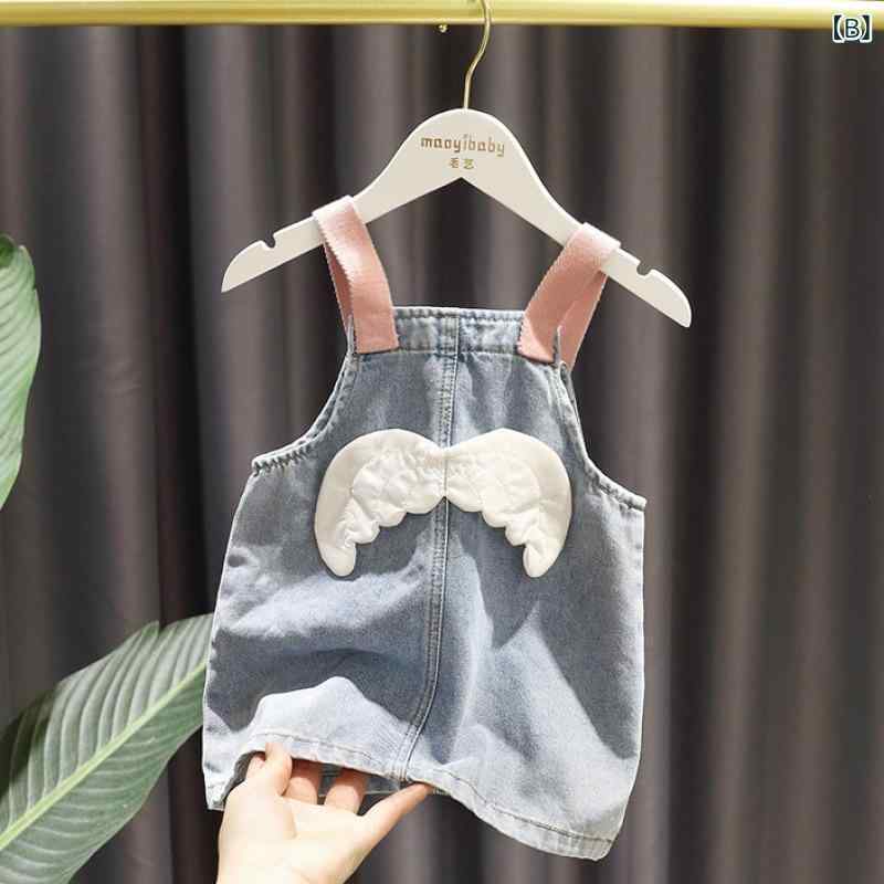 ワンピース キッズ 女の子 子供服 背当て付きスカート デニム 綿混紡 春夏 かわい...
