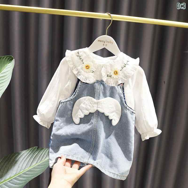 ワンピース キッズ 女の子 子供服 背当て付きスカート デニム 綿混紡 春夏 かわい...