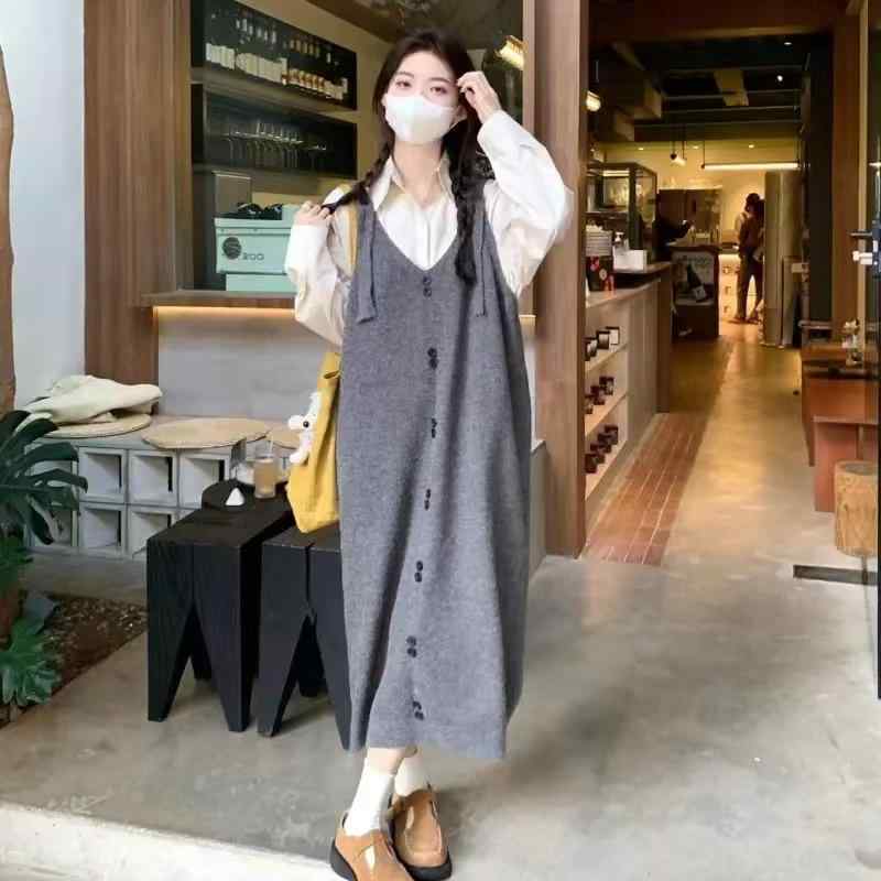 ワンピース レディース ニット キャミソールワンピース 秋冬 ミドル丈 無袖 Aライン 深灰色 杏色 赤色 ..