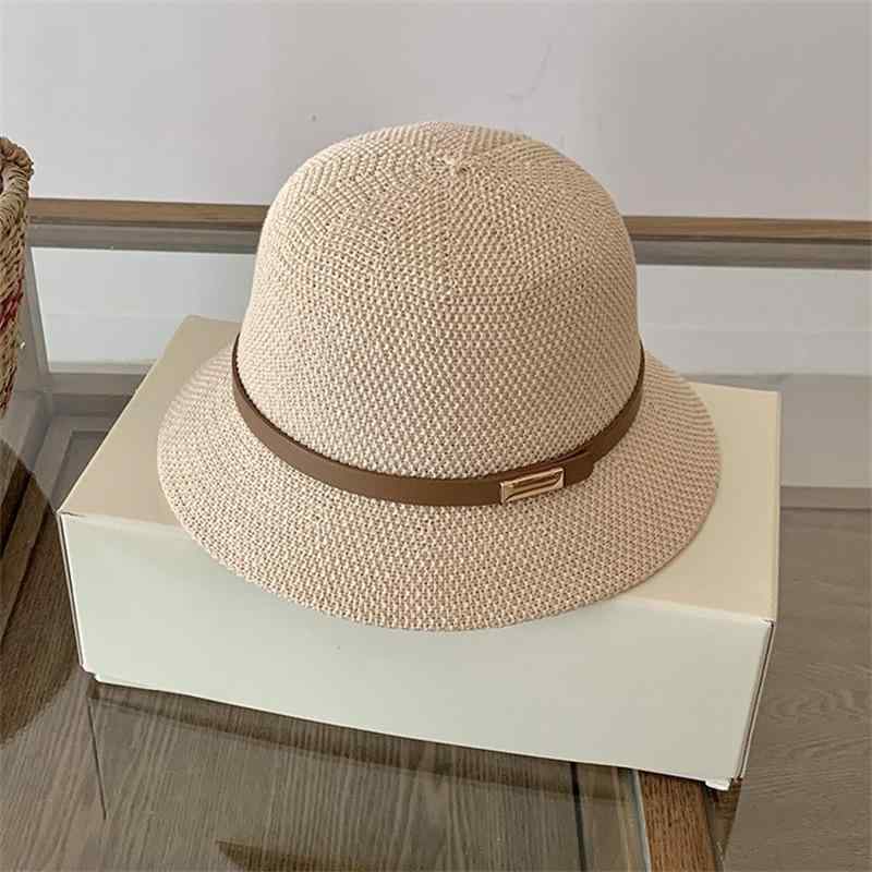 Hat - 帽子 漁夫帽 レディース メンズ 春夏秋 黒 綿麻素材 編み込み 純色 金属ベルト 金属バックル 点状ランヤード 丸頂 大つば 防晒 透気 防風 遮陽 折りたたみ 可調節 中性風 ストリートスタイル 個性 ヒップホップ風 インスピレーション風 折り畳み