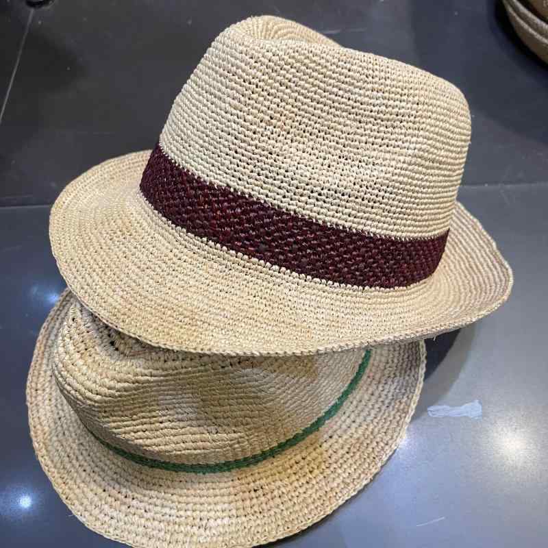 Hats - 麦わら帽子 メンズ レディース バナマハット ラフィ草 手編み ツートンカラー 夏用 春用 コーン型 ワイドブリム コーヒー 緑 防晒 頸保護 通気性 防風 遮陽 耐衝撃 日韓風 自然風 田園風 韓風 清新 甘美 手工刺繍 機械刺繍 スタンプ デジタルプ