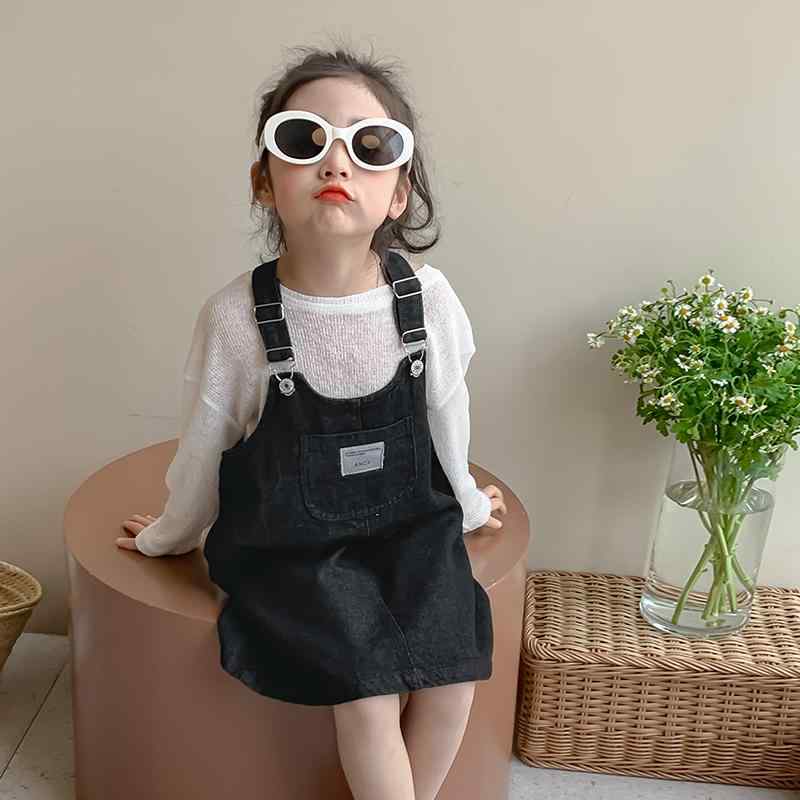 子供用スカート 春秋 女の子 デニムサロペット 2点セット 長袖トップス ガールズ ベビー キッズ 黒 白 90cm 100cm 110cm 120cm 130cm 140cm 150cm