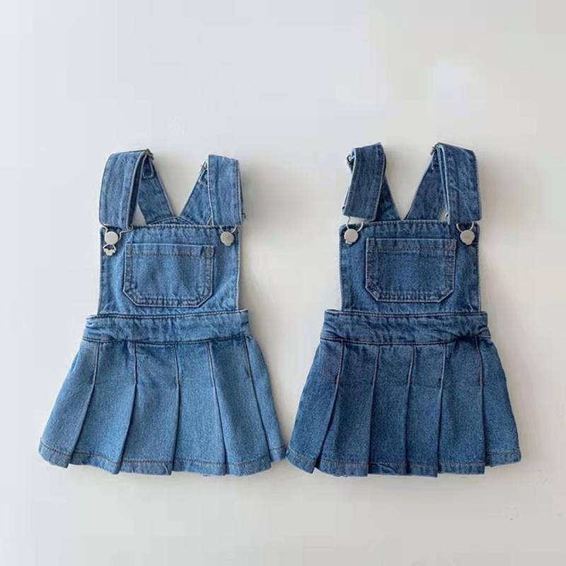 Jumpers - ワンピース キッズ 女の子 デニム サロペットスカート 春物 ベビー 幼児 80 90 100 110 120cm かわいい おしゃれ カジュアル 普段使い 深青色 薄青色