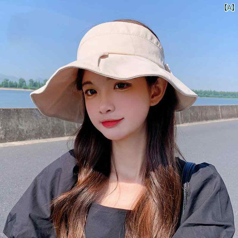 シャドーテールのレディース 帽子 UVカット 空頂 防晒 夏用 紫外線 顔 遮り 太陽 ワイドブリム 蝶結び フィッシャーマン 遮陽 透気 折りたたみ 調整可能 ポリエステル ベージュ 黒 カーキ かわいい スタイル 清新 甘美 ファッション 通勤 散歩 アウトドア｜アングル2
