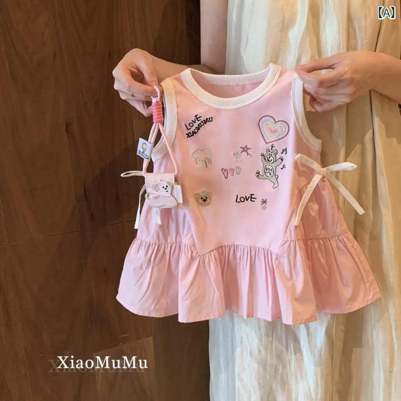 ワンピース キッズ 女の子 夏 キャミソールワンピース コットン Aライン 刺繡 ピンク系 かわいい おしゃれ カジュアル