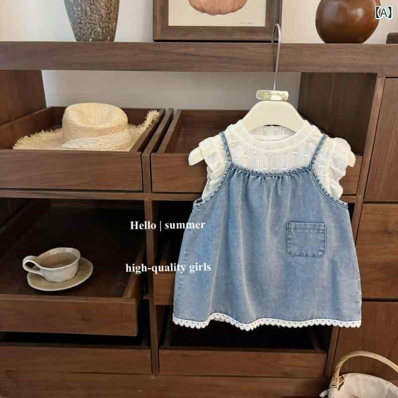 子供服 セットアップ 女の子 夏 Tシャツ デニムスカート 2点セット 半袖 刺繍 フリ...