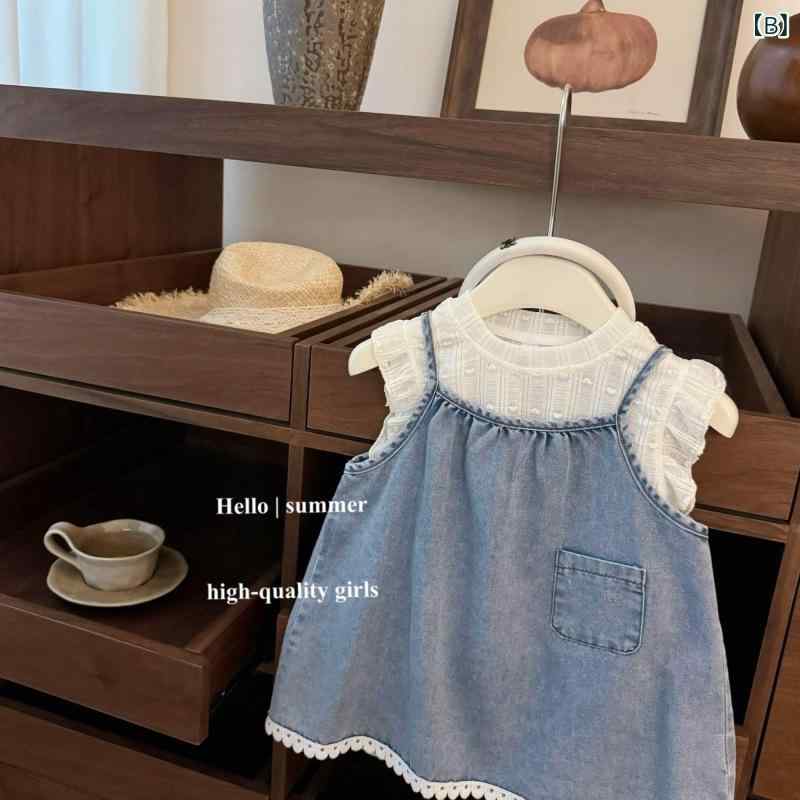 子供服 セットアップ 女の子 夏 Tシャツ デニムスカート 2点セット 半袖 刺繍 フリ...