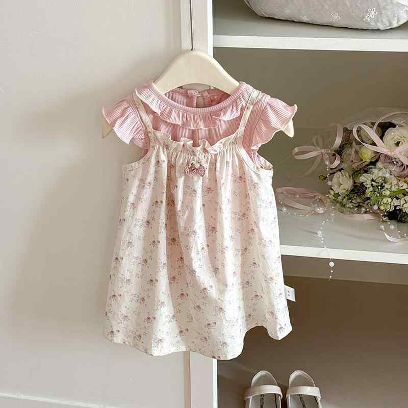 子供用セットアップ ノースリーブ花柄ワンピース ベビー服 2点セット Aクラス 幼児 女児 ピンク系 コッ..