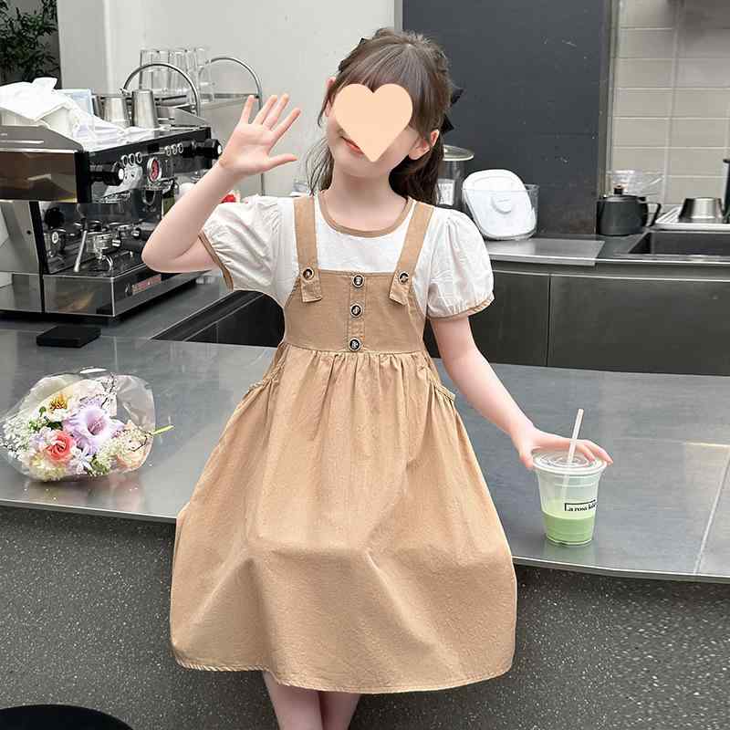 Jumpers - ワンピース キッズ 女の子 夏物 子供服 ノースリーブ プリンセス スカート ひざ丈 コットン ピンク ベージュ系 発表会 普段使い
