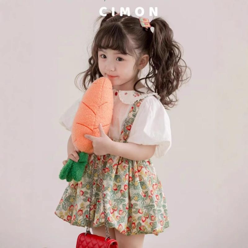 ワンピース キッズ 女の子 半袖 シャツ チュニック 2点セット 花柄 コットン かわいい 公園着 普段着 ..