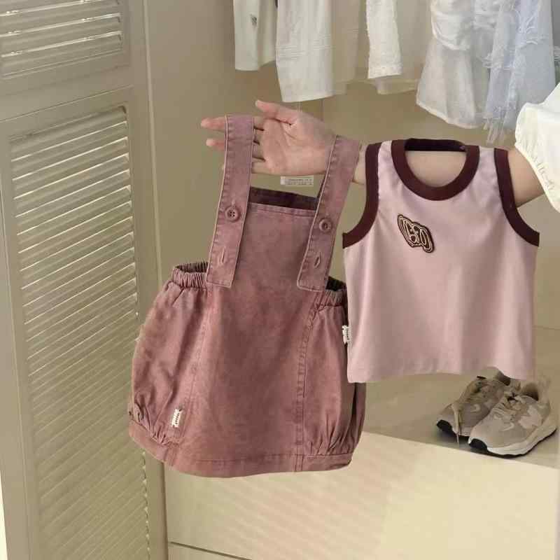 ワンピース 女の子 デニム サロペット スカート 半袖 トップス 2点セット 薄手 夏物 子供服 80 90 100 110 120 130 かわいい ガールズ 韓国風