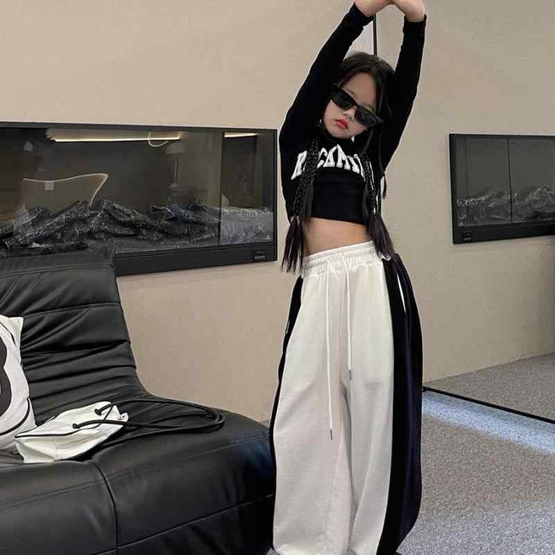 Other - 子供服 セットアップ 女の子 ジャージ 上下セット ダンス 衣装 ヒップホップ 練習着 レッスン着 長袖 Tシャツ ロングパンツ ブラック ポリエステル