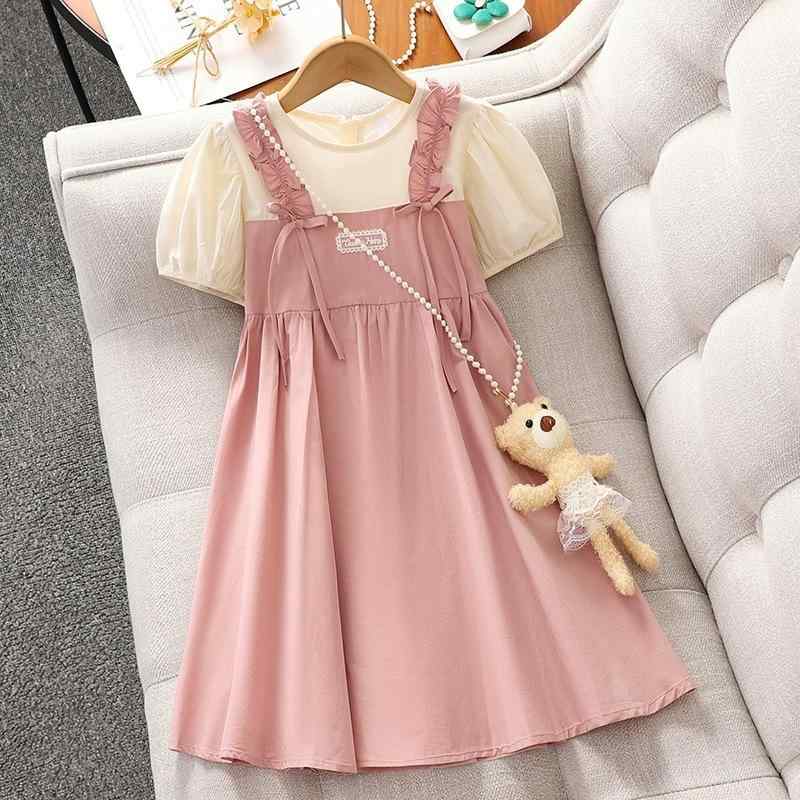 ワンピース ガールズ 子供服 パフスリーブ プリンセス サマー 薄手 ノースリーブ ワンピース ピンク ブルー 120cm 130cm 140cm 150cm 160cm 170cm ポリエステル