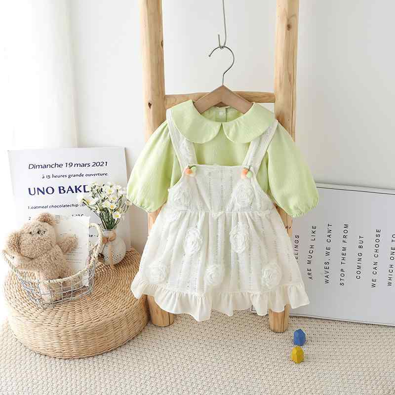 ベビー服 春秋物 セットアップ 女児 吊りスカート ロンパース 2点セット 小花柄 ポリエステル 薄手 普..