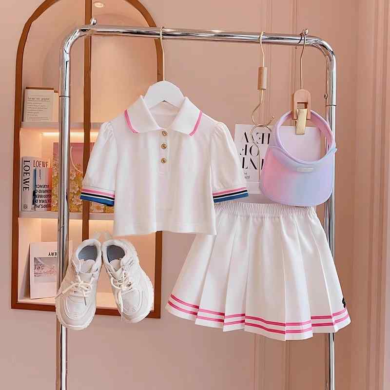 子供用セットアップ ガールズ スカート 半袖 ブラウス プリーツスカート 2点セット 夏 カジュアル スポ..