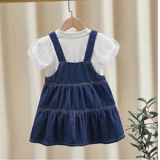 子供用セットアップ スカートセット 半袖Tシャツ デニムスカート かわいい 夏物 女の子 幼児 普段着 90cm 100cm 110cm 120cm 130cm