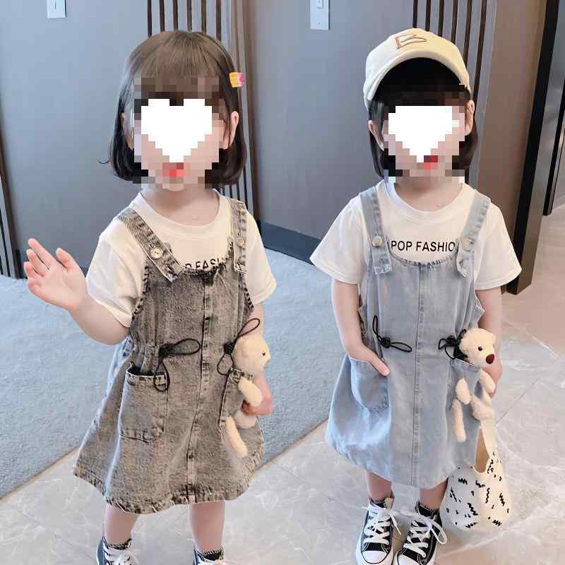 キッズ デニム サロペットスカート セットアップ 女の子 子供服 夏 Tシャツ 半袖 ブルートップス 2点セ..