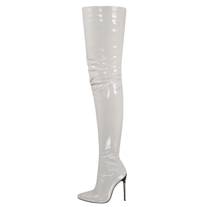 ブーツ レディース ロングブーツ 大码 金属ヒール ポインテッドトゥ 12cmヒール サイドジップ カジュアル 秋冬 ブラック ホワイト レッド ブルー ピンク パープル