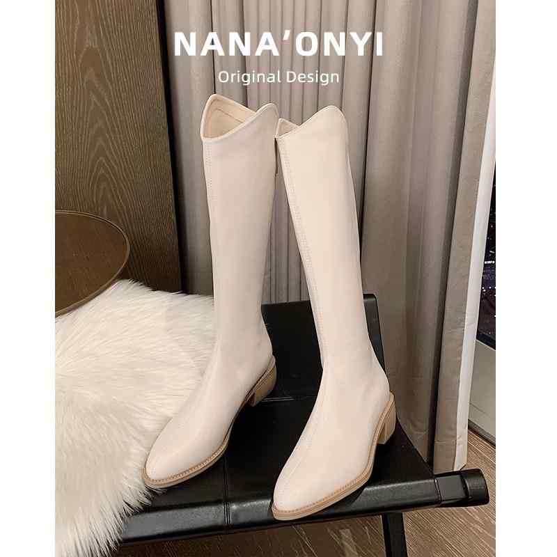 ブーツ レディース 騎士(ナイト)ブーツ ウエスタンブーツ 牛革 本革 レザー ポインテッドトゥ 太ヒール..