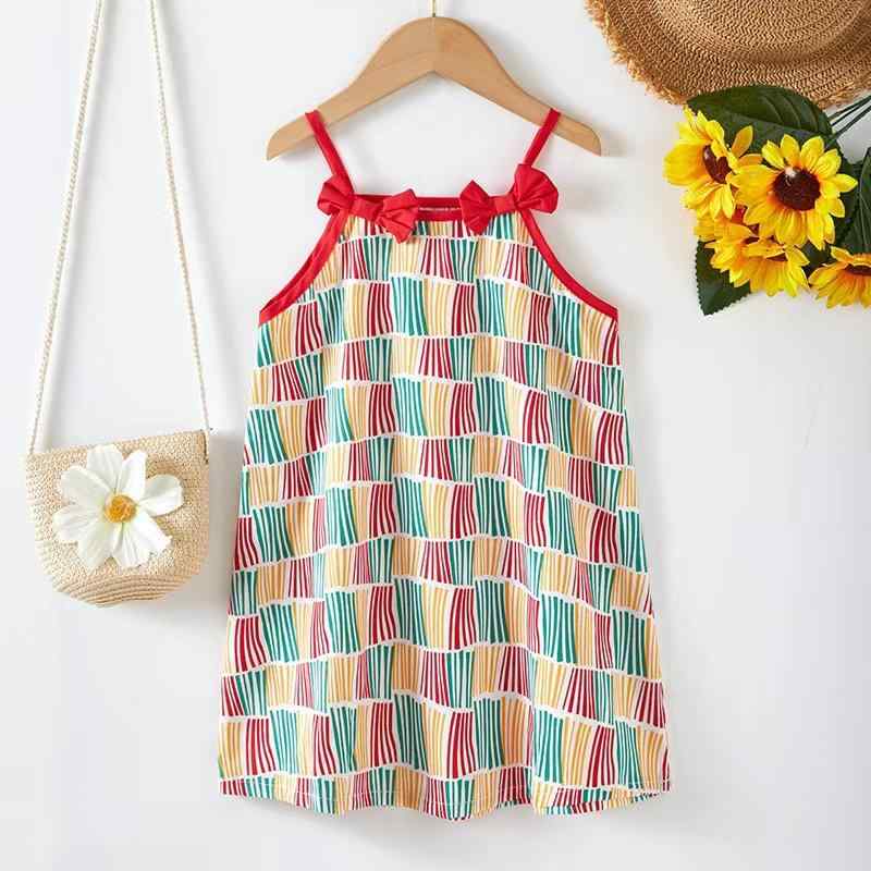 ワンピース キッズ 女の子 ストライプ リボン プリンセス チュールスカート 背带裙 虹色 80cm 90cm 100..