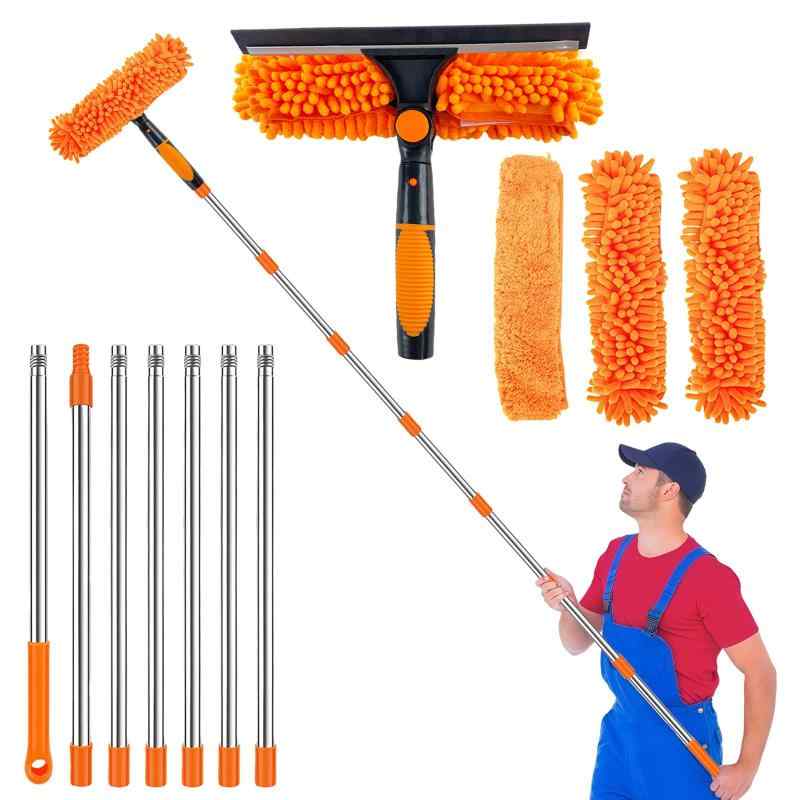 3M 外壁掃除ブラシ 高所 窓掃除 3in1 窓ガラス 掃除 7 個 エクステンション 180°回転可能 ドライワイパー 高所掃除ブラシ 高さ調整可能 マイクロファイバー付き 伸縮可能 高所掃除 外壁 ガラス