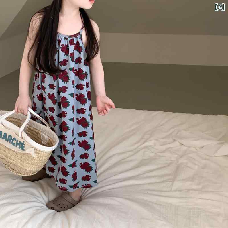 ワンピース キッズ服 女の子 子供服 韓国風 花柄 ノースリーブ ロングワンピース ...