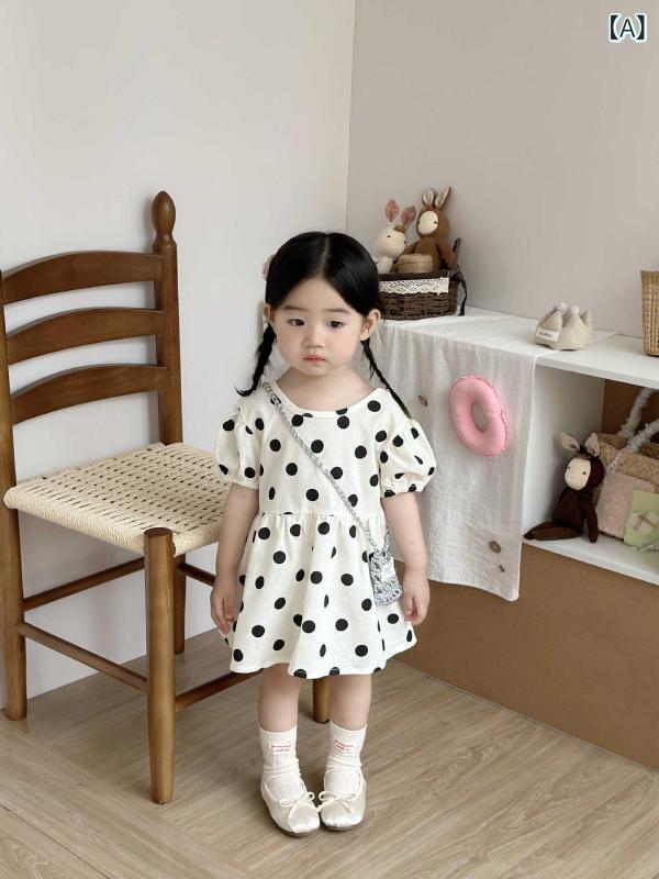 ワンピース キッズ 子供服 ドット柄 半袖 Aライン 春夏 73 80 90 100 110cm かわいい